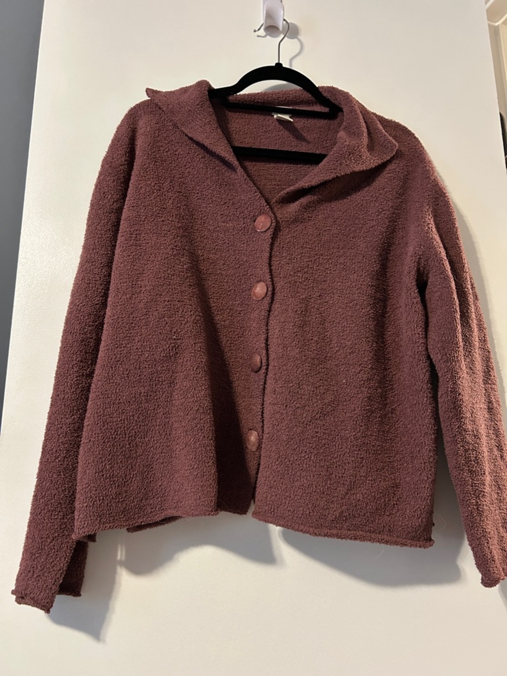 Vintage J. Jill Cozy Button-Front Teddy Cardigan in Mauve